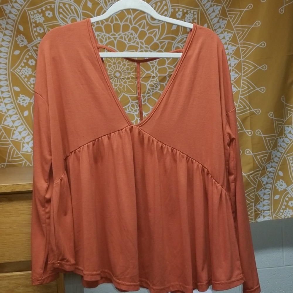 Burnt orange long sleeve babydoll top